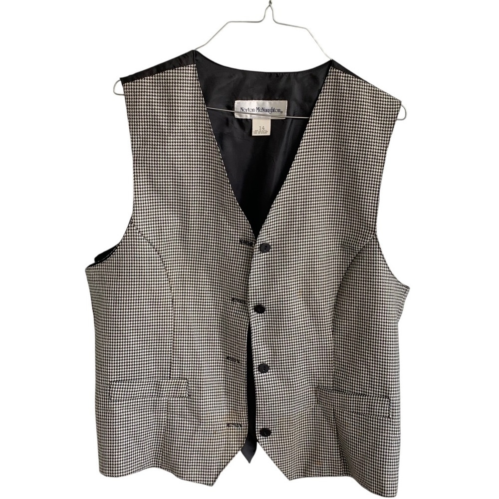 Norton Mcnaughton Vintage Houndstooth Vest Waistcoat Women’s size 14 black white